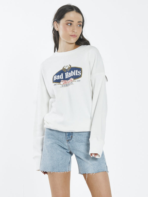 Bad Habits Die Hard Slouch Crew - Dirty White
