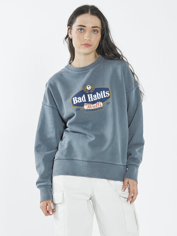 Bad Habits Die Hard Slouch Crew - Airforce Blue