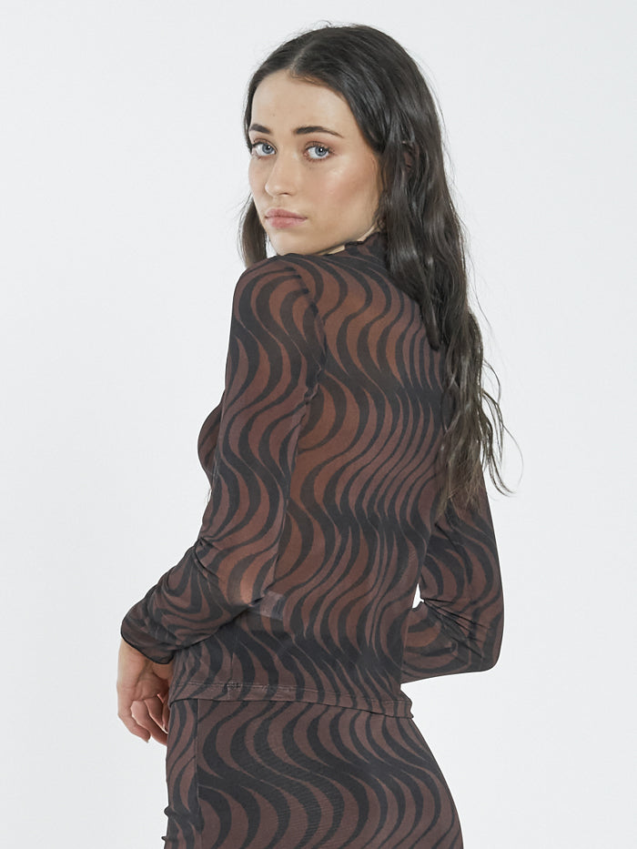 Paradise on Repeat Mesh Turtleneck - Washed Cocoa
