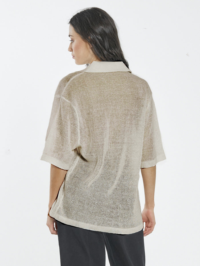 Linen Knitted Oversized Polo - Unbleached