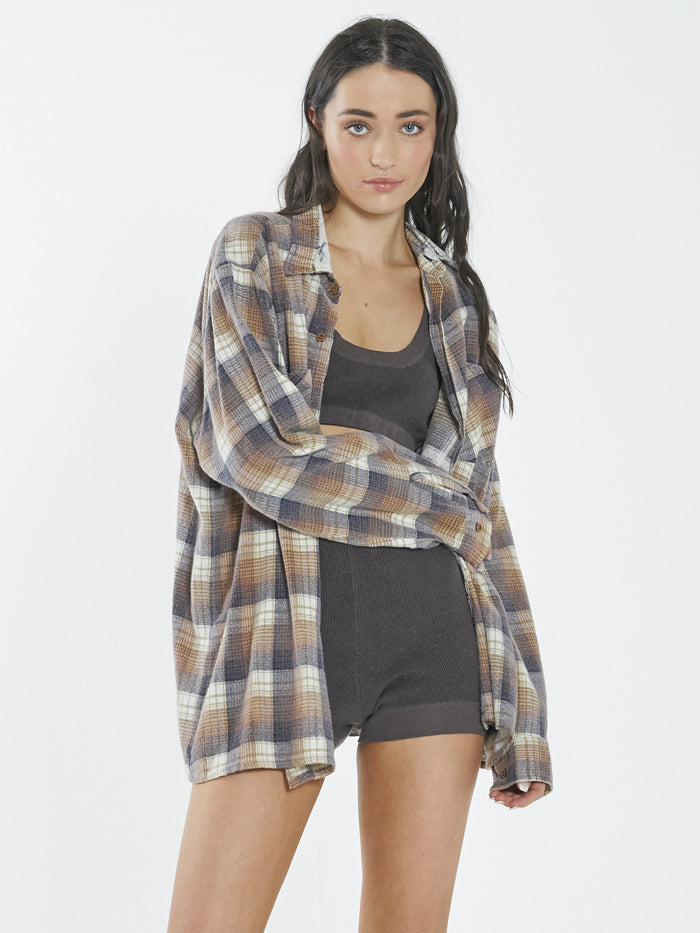 Section Oversized Flannel Shirt - Tobacco