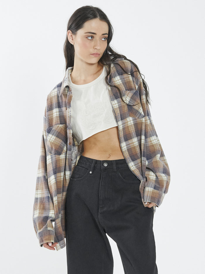 Section Oversized Flannel Shirt - Tobacco