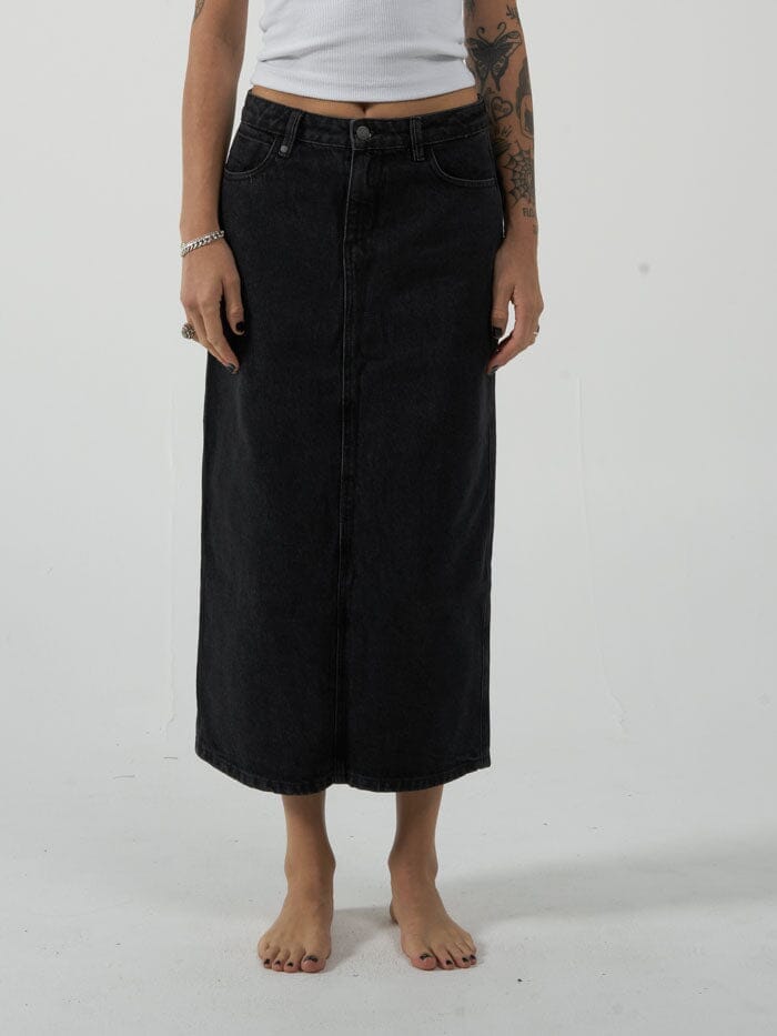 High Waisted Denim Skirt In Black Wash | JMOJO | SilkFred