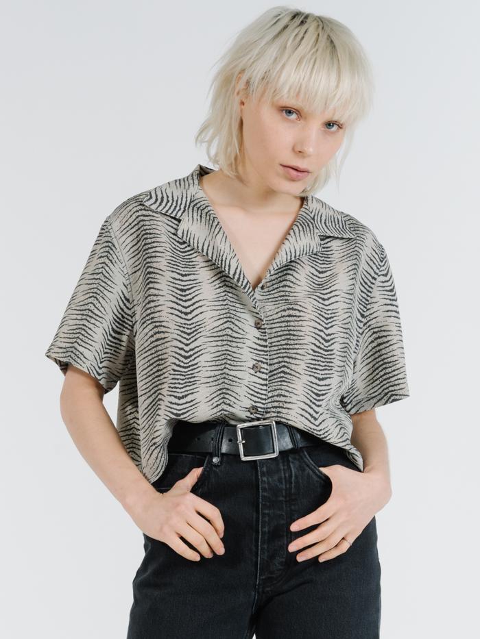 Zebra Lounge Cropped Shirt - Thrift White