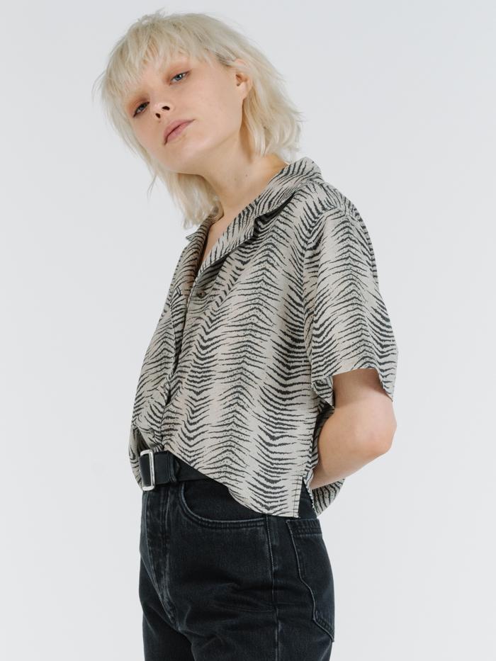 Zebra Lounge Cropped Shirt - Thrift White