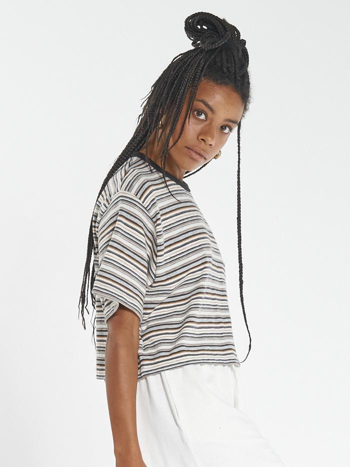 Indie Stripe Crop Merch Fit Tee - Heritage White