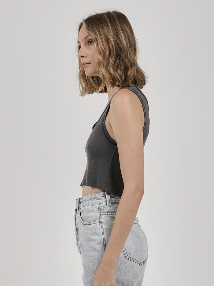Gold Ribbon Crop Rib Singlet - Merch Black