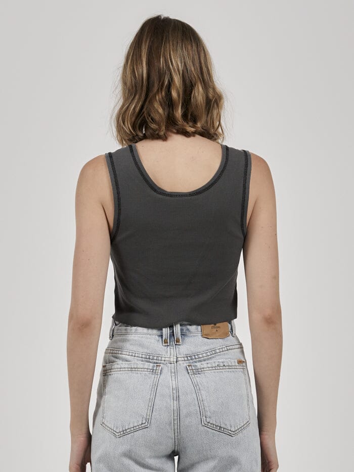 Gold Ribbon Crop Rib Singlet - Merch Black