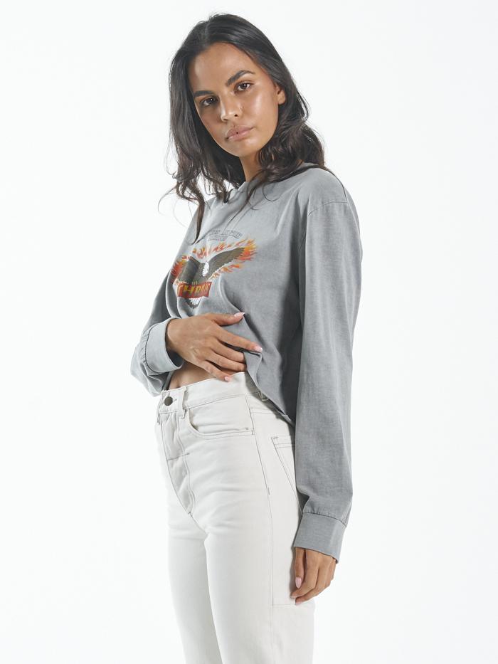 Wings of Fire Crop LS Merch Fit Tee - Washed Grey