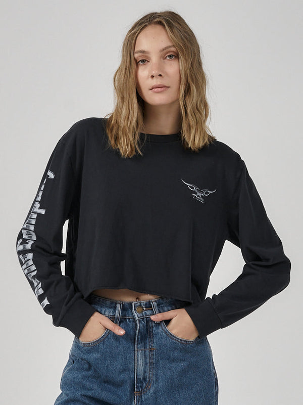 Iron Eagle LS Merch Super Crop Tee - Twilight Black