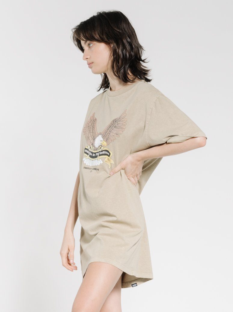 Troubled Paradise Merch Fit Tee Dress - Washed Tan