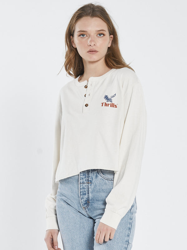 Not Forgotten Henley Crop LS Tee - Heritage White