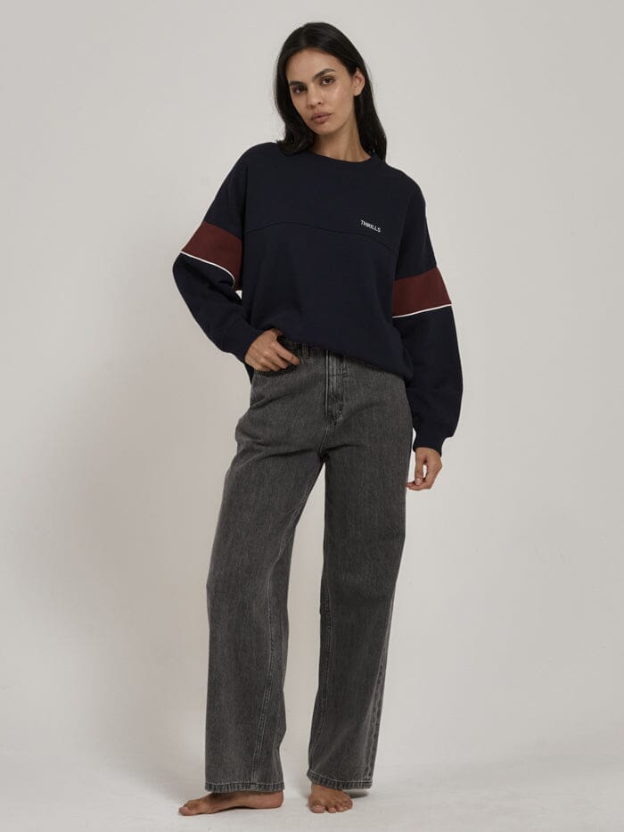 Emblem Panel Super Slouch Crew - Navy